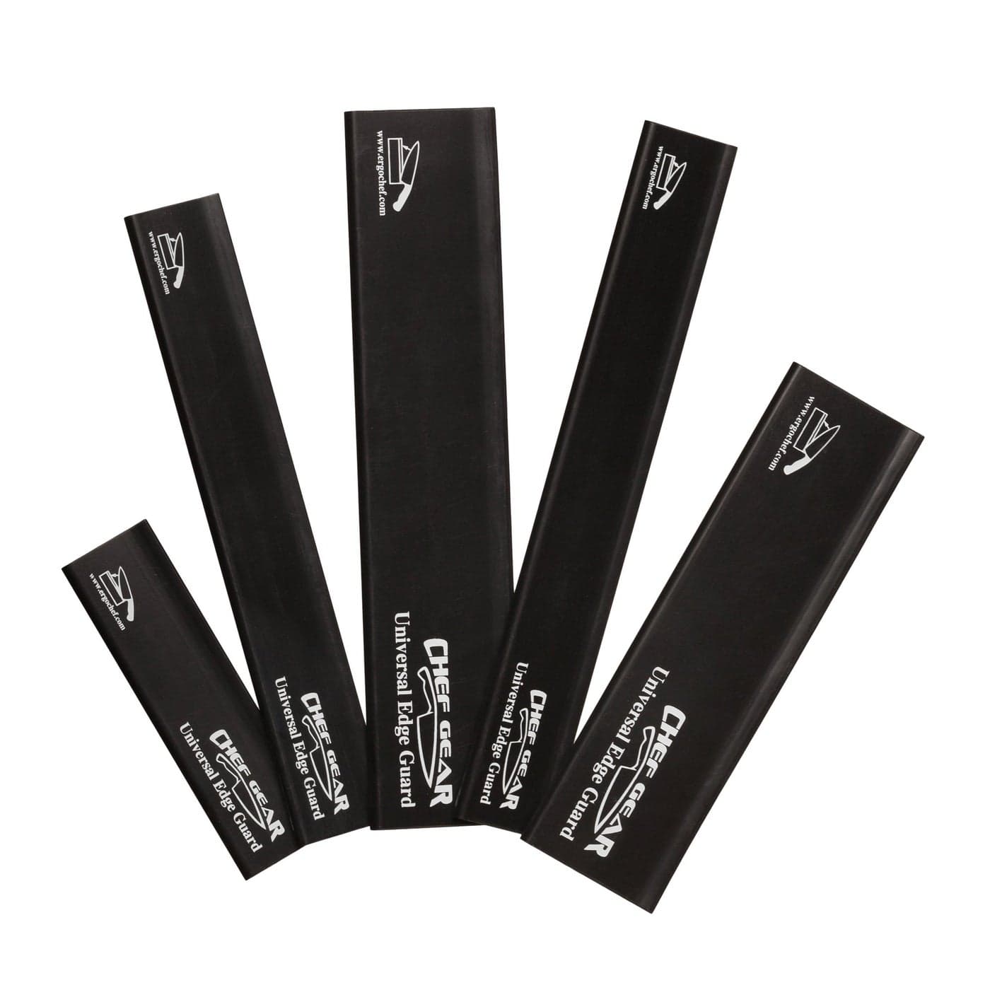 Ergo Chef 5pc Universal Knife Edge Guard Set Black Multisized Chef knife Santoku Bread Utility and Paring knives