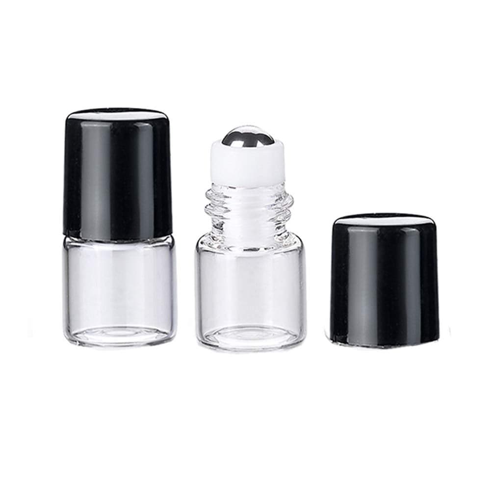 Essential Oils Roller Bottles 50Pcs 2ml 58 Dram DIY Mini Refillable Travel Glass Roll On Bottles Perfumes Aromatherapy Cosmetic Sample Vials Jar Containers 1Pc 3ml Dropper Clear Black Cap
