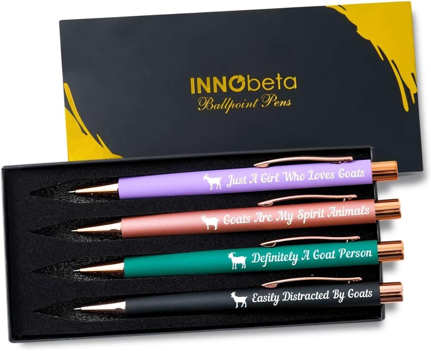 InnoBeta Goat Gifts for Goat Lovers for Women Girls Ballpoint Pen Set of 4 Perfect for Birthday Christmas Mothers Day