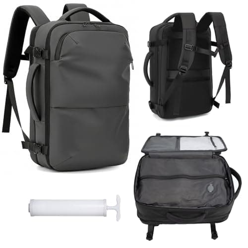 House of Quirk Backpack for Men, Travel Vacuum Compression with Pump, 17" Laptop Bag, Waterproof, Expandable, Fashion Casual Backpack (Grey)