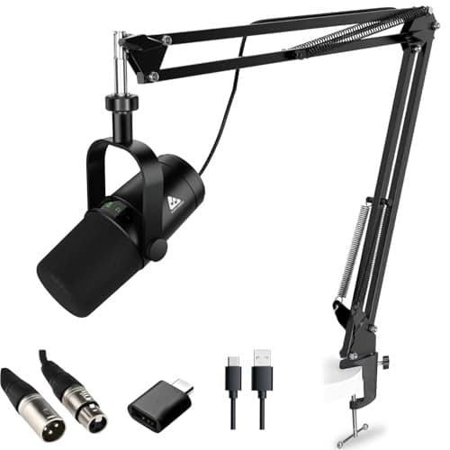 Audio Array AM-C44 Pro XLR/USB Professional Dynamic Microphone Kit | Built-in Monitoring | One Touch Mute & Volume Control | 192kHz/24bit Full Metal Build | 2M XLR & USB Cable | Streaming & Podcasting