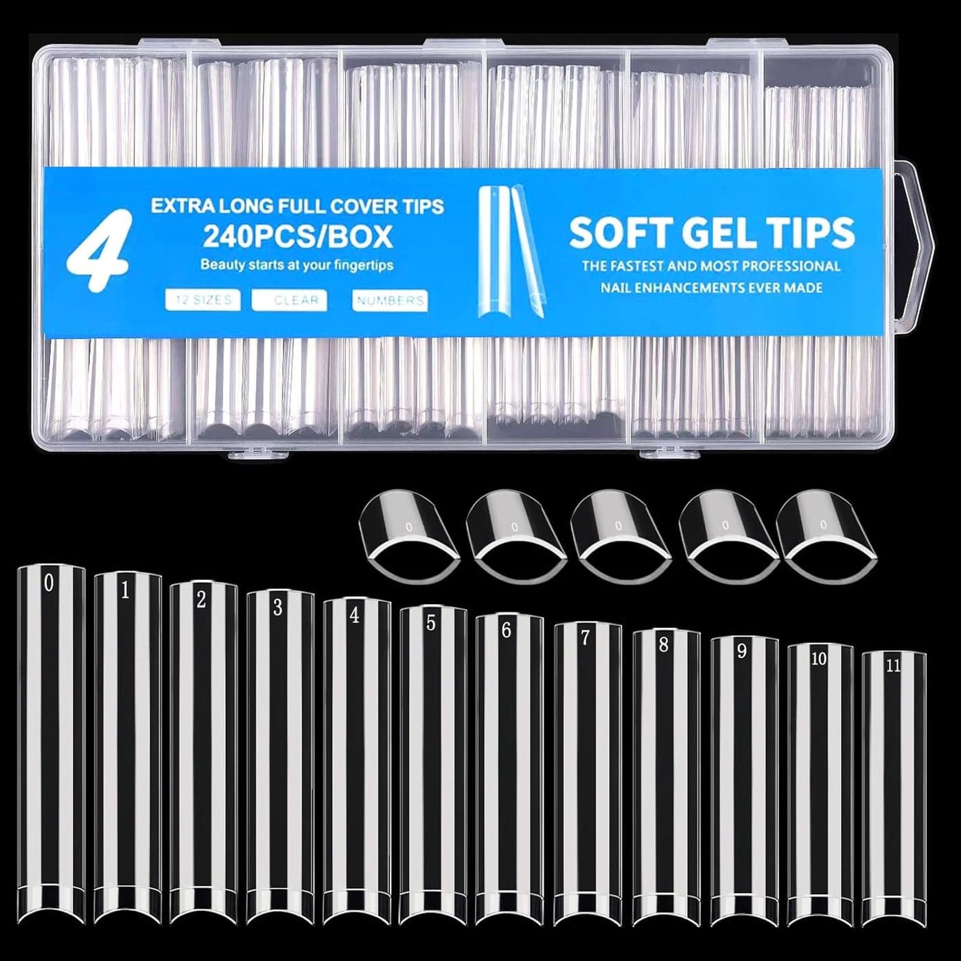 240PCS No C Curve Square Nail Tips, XXXL Half Cover Clear Nail Tips for Acrylic Nails, 3XL Straight Tapered Square Fake Nail Tips Set, 12 Sizes Flattened Acrylic Nail Tips for Nail Salons and DIY