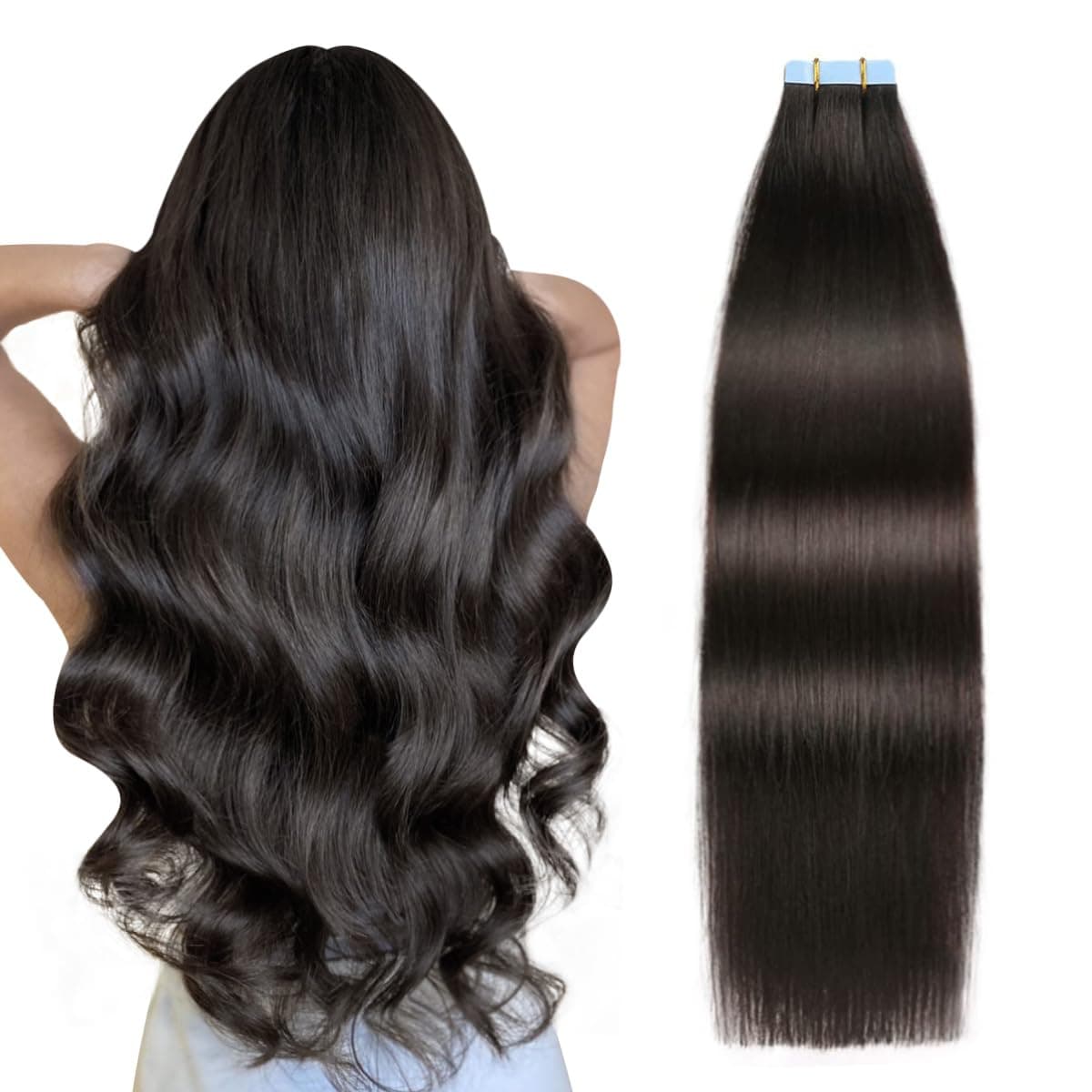 SUYYA Tape in Hair Extensions Human Hair 100 Remy Human Hair Natural Black 50gpack 20pcs Straight Seamless Skin Weft Tape Hair Extensions22 inches 1B Off Black