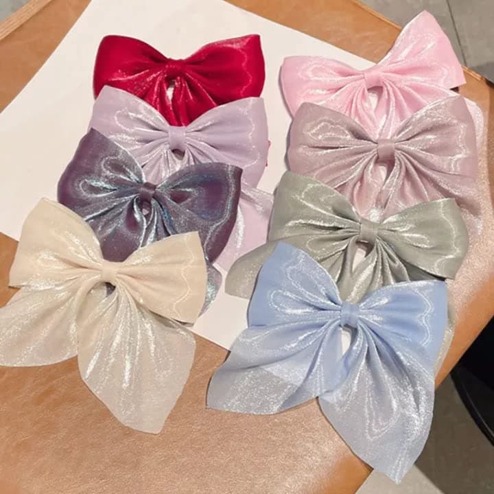 LIVECOOL Pcs3+1 Free Large Hair Rubber Bands Bow Hair Clips Barrettes Bow Long Ribbon Hairpin For Women Girls Hair Accessories Hairband(Big Bow Hollographic), Multicolor