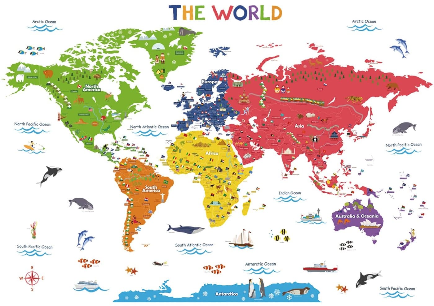 DECOWALL DL32212 XLarge World Kids Wall Stickers 59x40 inch Decals Peel and Stick Removable for Nursery Bedroom Living Room Art murals Decorations