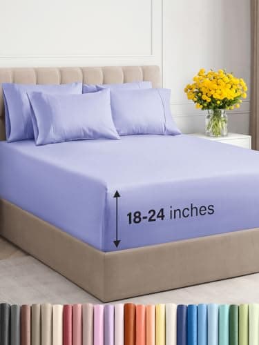 Extra Deep Cal King Sheet Set - 6 Piece Breathable and Cooling Sheets - Hotel Luxury Bed Sheets Set - Easy Fit - Soft, Wrinkle Free and Comfy Sheets Set - Lavender Sheet Set with Extra Deep Pockets