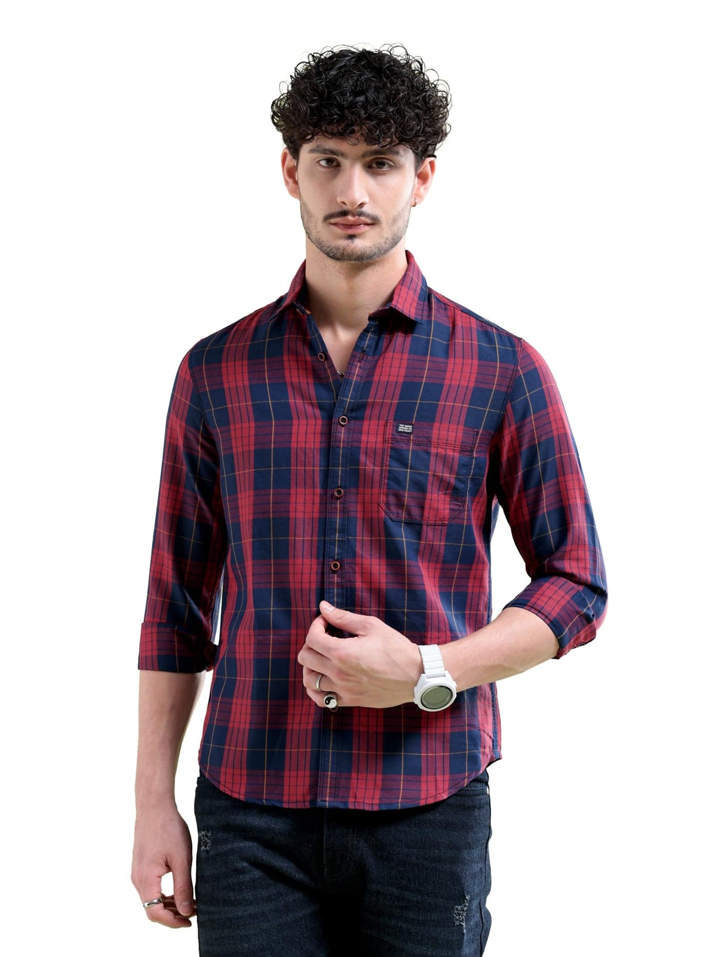 The Indian Garage Co Men Cotton Checkered Slim Fit Shirt (1122-SHWCCPYD-02-01_Navy 2XL)