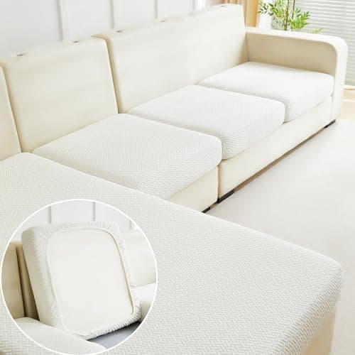 Disayu Magic Sofa Covers Couch Covers 2024 New Couch Cushion Covers Universal Sofa Covers Washable Stretch Slipcovers for Sectional Sofa (Texture Ivory White,Back Cover L)