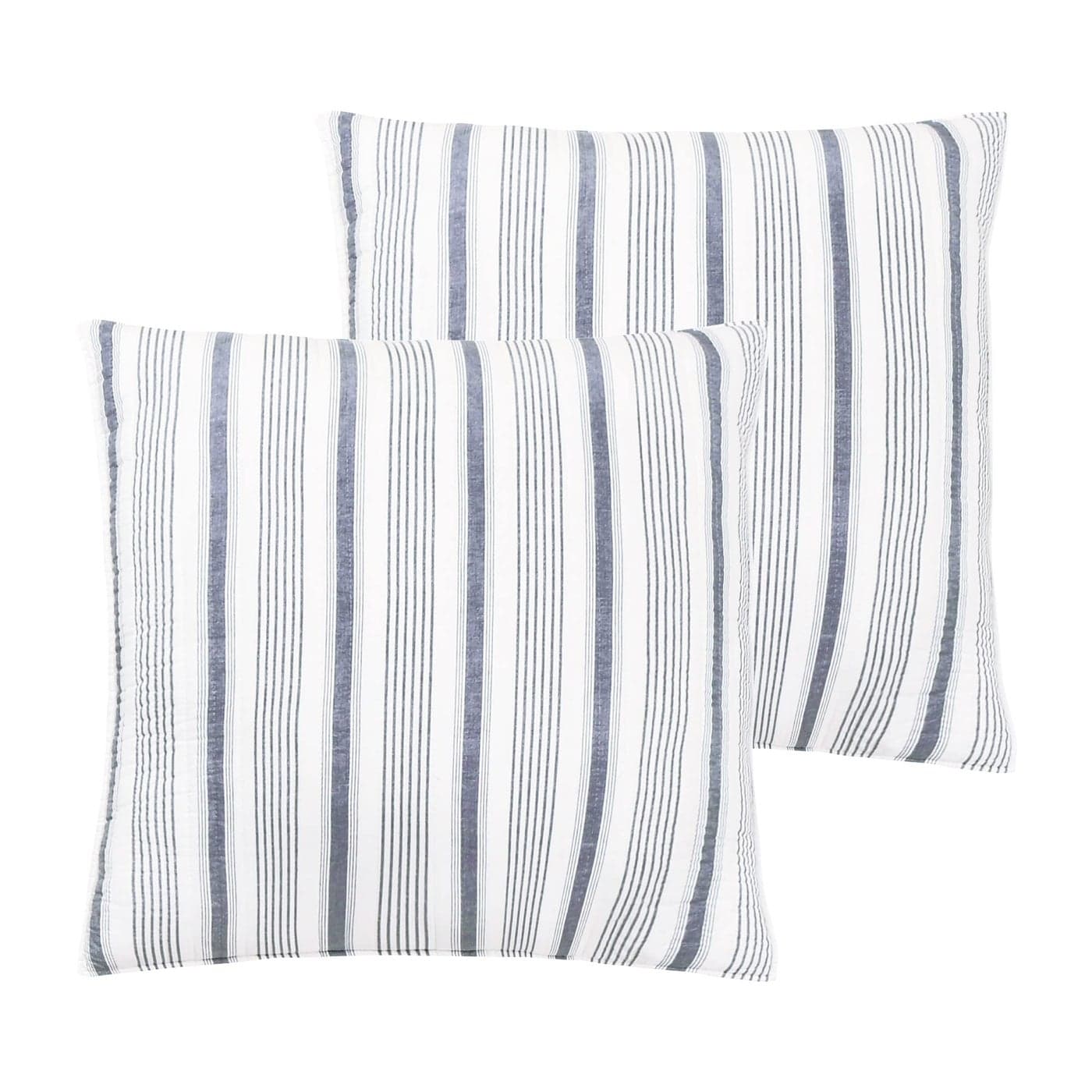 Levtex Home Camden Euro Shams Set of 2 Quilt Back Stripe Subtle Famhouse Stripe Navy and Cream 26x26in No Insert