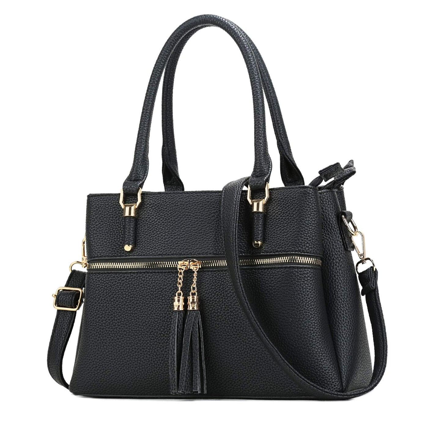 KKXIU 3 Zippered Compartments Purses and Handbags for Women Vegan Leather Ladies Multi Pocket Satchel Bags (D-black)