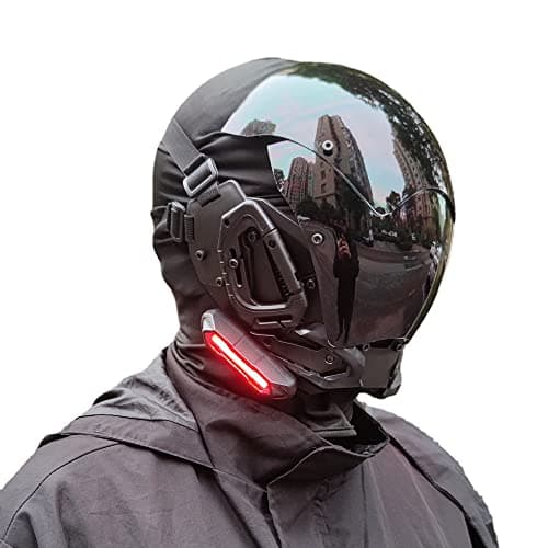 KYEDAY Punk Gothic Cyber Mask for Men,Techwear mask, Halloween Cosplay Costume Accessory with LED Light
