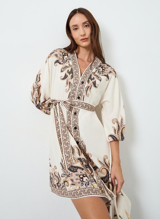 Women Printed Mini Dress with 3/4 Sleeves