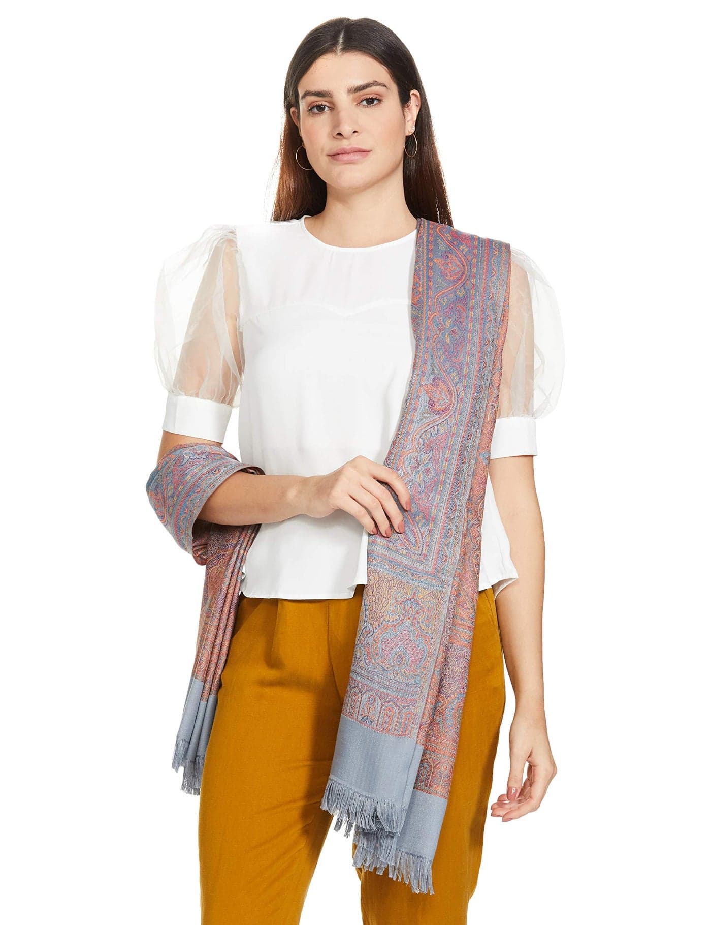 Pashtush Women's Kashmiri Jamawar Shawl, Slate Grey