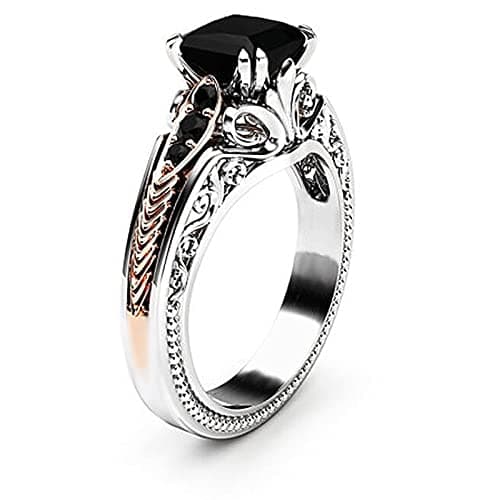 925 Sterling Silver Shiny Full Diamond Black Gemstone Ring Cubic Zirconia Rings CZ Diamond Ring Eternity Engagement Wedding Band Ring for Women (Silver, US Code 8)