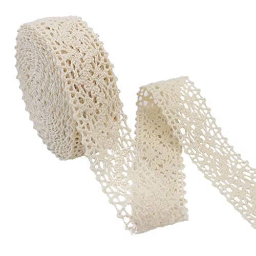 Beige Lace Ribbon 12 Yards Cotton Sewing Lace Trim Crochet for Crafts Gift Package Wrapping Bridal Wedding Decoration Scrapbooking Supplies