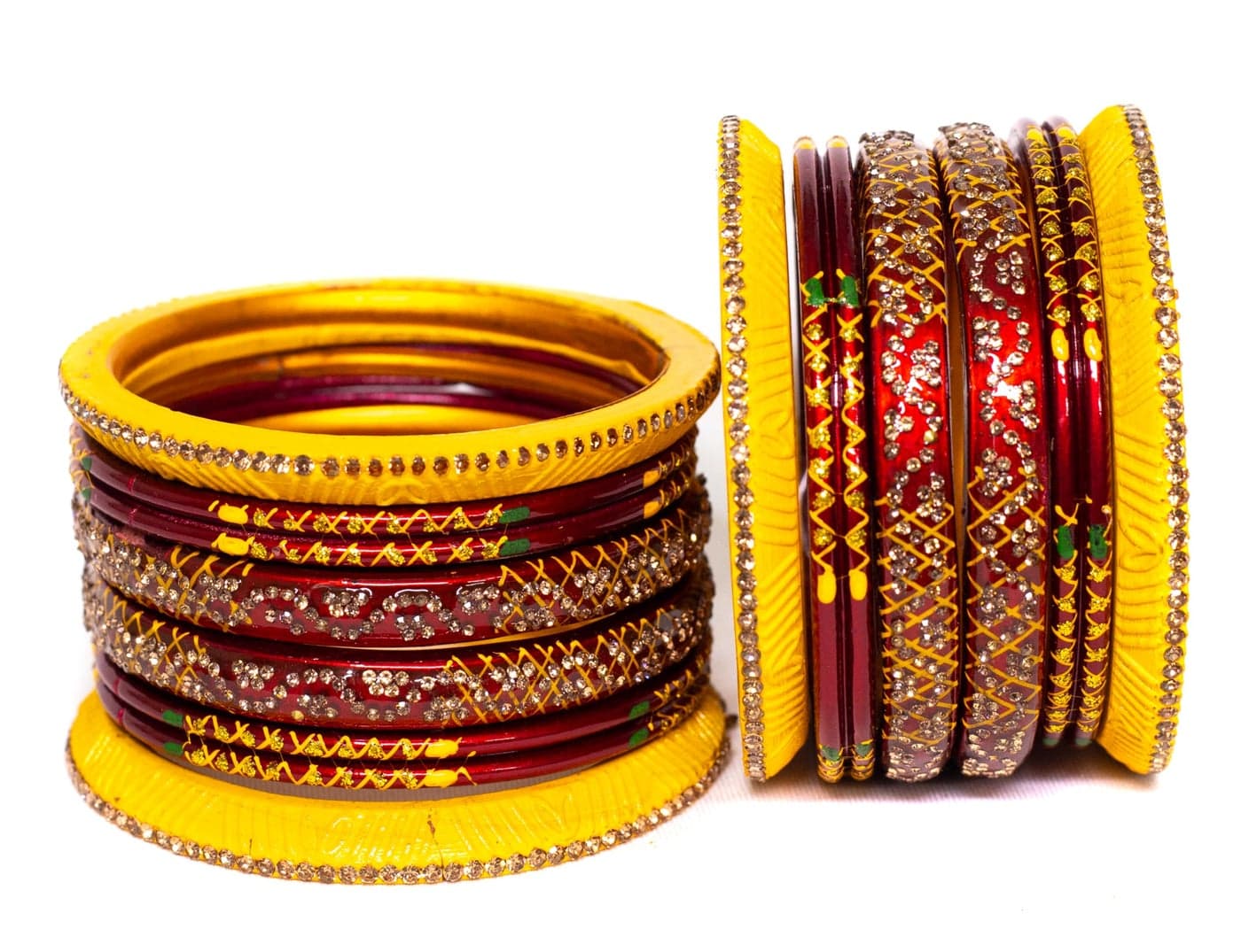 Swara Creations Lah/Lac bangles Maroon color Set, LAHTHI Churi zircon work for Women and Girls(12pcs)