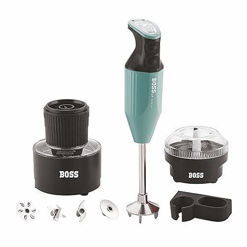 BOSS Genius Portable Hand Blender | 5 Years Warranty* | Powerful 275 Watts Motor | Chopper & Chutney Attachments | Variable Speed Control | Isi-Marked, Blue