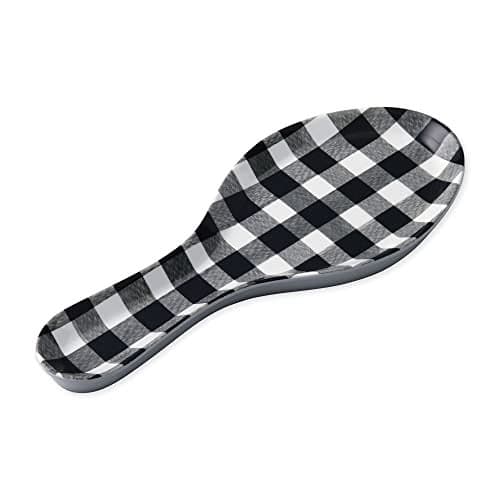 UPware Gingham Melamine Spoon Rest, Cooking Spoon Holder for Stove Top, Kitchen Counter, and Dining Table, 9.625 Inch, Black