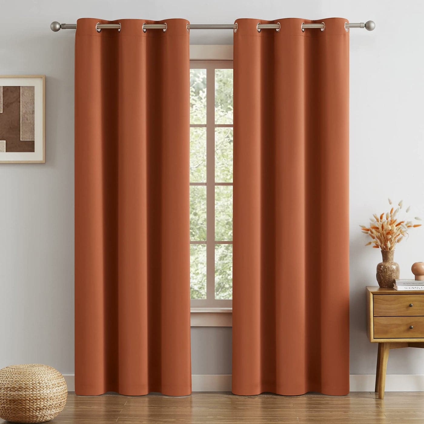 DUALIFE Blackout Curtains 84 Inch Length Thermal Insulated Dark Orange Room Darkening Bedroom Curtains Burnt Orange Ochre Set of 2 Curtain Panels 42 by 84 Grommet