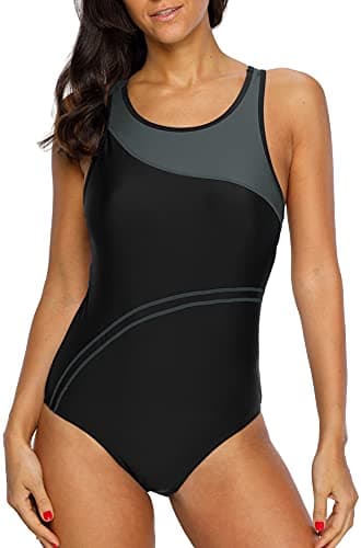 CharmLeaks Women's Super Pro Swimweaer Sporty Training Racing Bathing Suit Color Block Gray new X Large