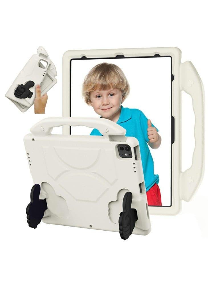 Ultra-Soft EVA Thumb Kickstand Tablet Case For iPad Air 13 (2025)/(2024)/Pro 13 (2024)/Pro 12.9 (2022)/(2021)/(2020)/(2018) - White