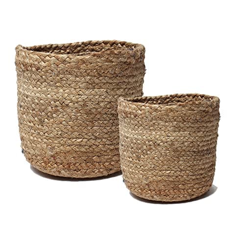Habere India-All The Cultures Fabricating India Wardrobe Organizer | Jute Planter Baskets | Toy Organiser | Jute Storage Basket - Round, Natural Beige, 2 Piece Set (6 & 10 Inches)