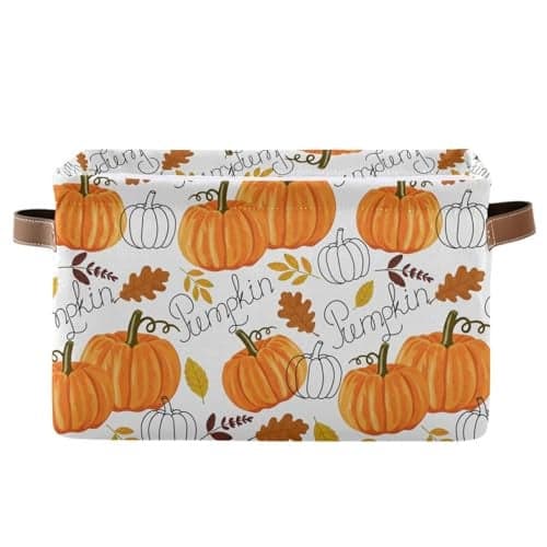 senya Thanksgiving Basket Fall Basket Pumpkin Leaves Autumn Foldable Fabric Collapsible Storage Bins Organizer Bag for Storage