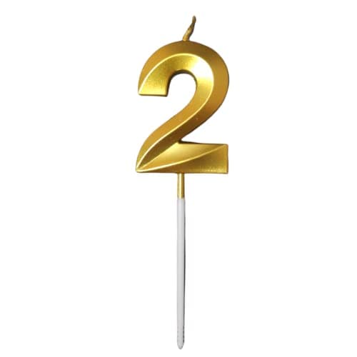 Party DecorZ Gold Number 2 Candle - Metallic Gold for Birthday, Anniversary & Surprise Parties