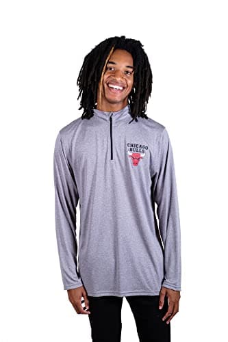 Ultra Game NBA Men's Quarter Zip Long Sleeve Pullover T-Shirt Heather Charcoal