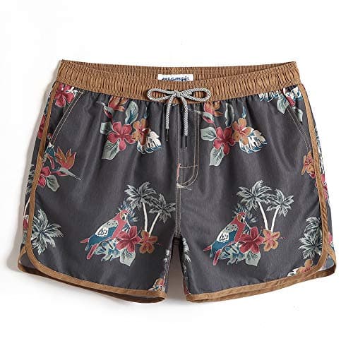 maamgic Mens Short 80s 90s Vintage Swim Trunks with Mesh Lining Quick Dry Bathing Suit Board Shorts Floral Dark Gray X-Large