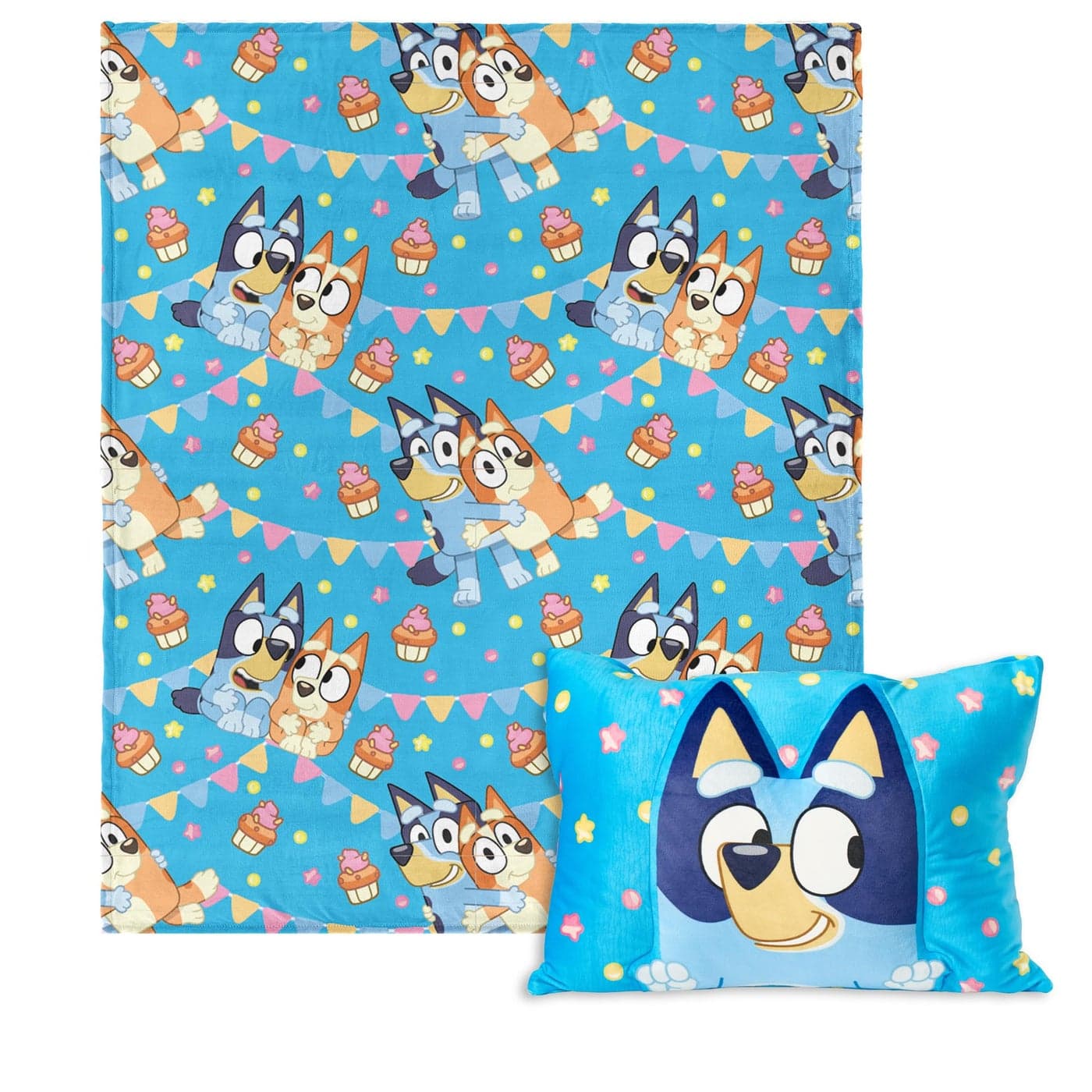Northwest Bluey Party Pups Silk Touch Throw Blanket 50 x 60 Inches with Bluey Plush Pocket Pillow 14 x 20 Inches Comfy Cozy Bluey Blanket Pillow Set for Boys and Girls