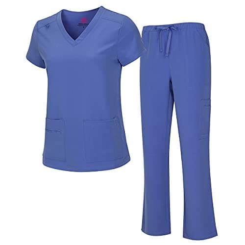 Natural Uniforms Women's Cool Stretch V-Neck Top and Cargo Pant Set (Ceil Blue, X-Large)