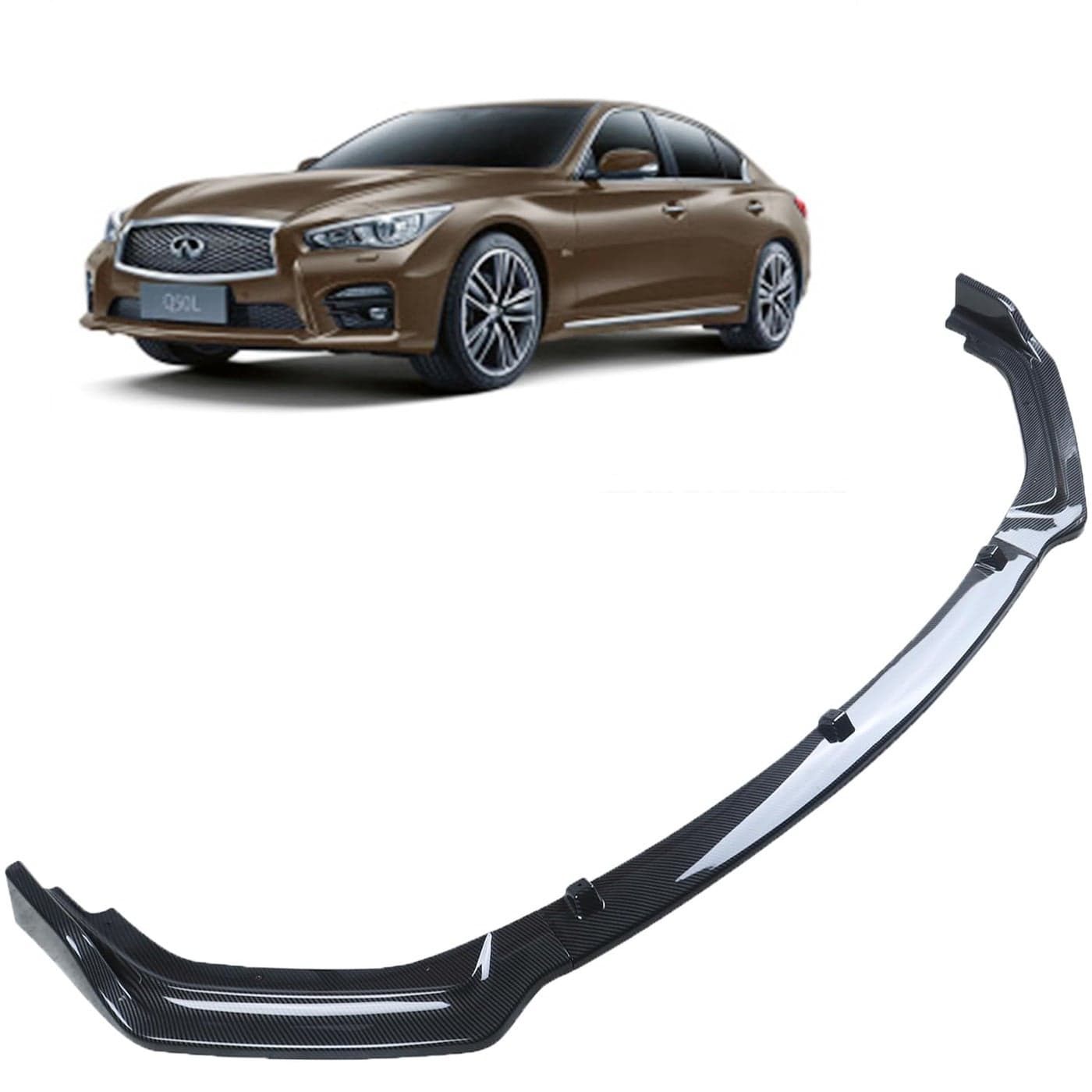 MUCO 3PCS New Front Bumper Front Lips Compatible with Infiniti Q50 Base 2018 2019 2020 2021 2022 2023 2024 Car Front SpoilerCarbon Fiber Look Front Spoiler Not Fit Q50 Sport