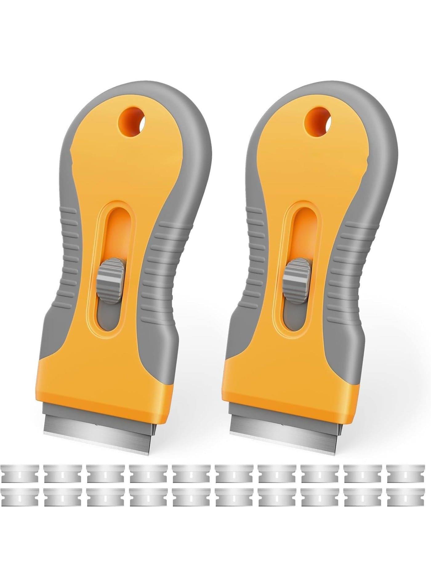 2 Pcs Razor Blade Scraper, Plastic Scraper for Cleaning, Razor Scraper for Glass Cooktop, Top Stove, Vehicle, Window and Paint, Wallpaper Remover, with 20 Metal and 20 Plastic Razor Blades