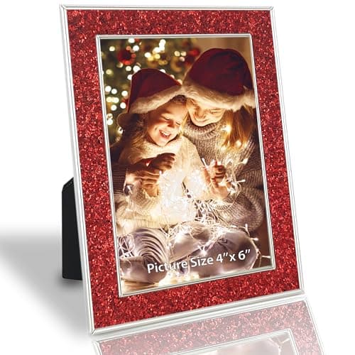 HIKWADERY 4x6 Picture Frame Glitter, Red Bling 4 by 6 Photo Frames with HD Real Glass, for Wall or Tabletop Display, Family Friends Wedding Christmas Day Gift (4 x 6, Red)