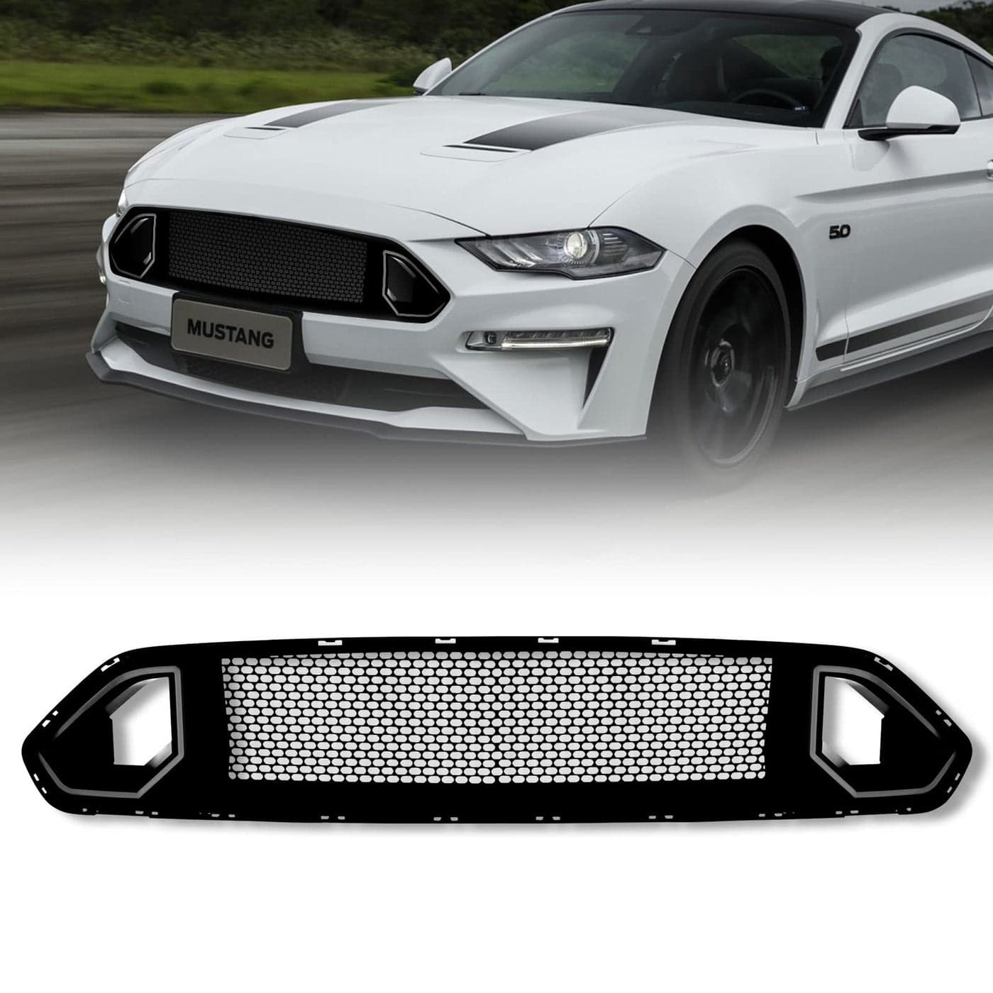 LitMiRaCle Grilles Grille Guards Mesh Front Bumper Upper Hood Grille Grill Compatible with 1823 Mustang GT EcoBoostBlack