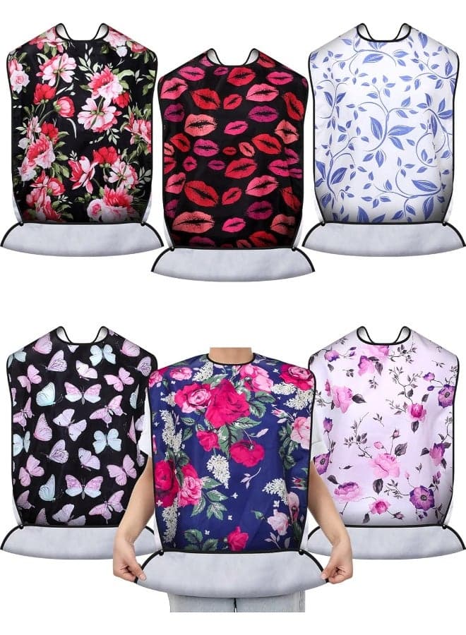 Eurzom 6 Pack Adult Bibs for Elderly Women Men, Reusable Adult Bibs for Eating with Optional Crumb Catcher Clothing Protector