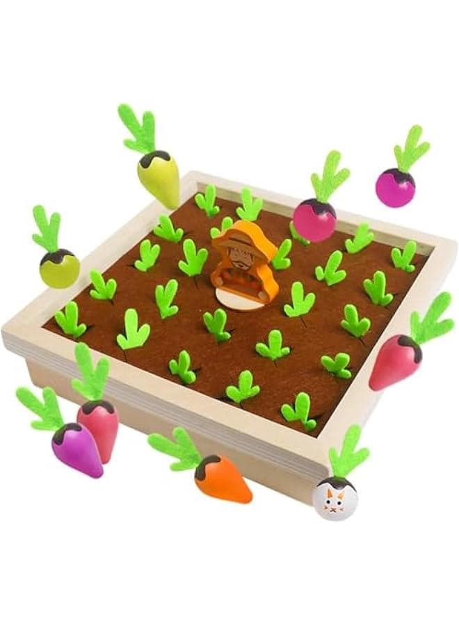 Montessori Toys for Toddlers 3 4 5 Years Old Boys Girls Baby, Wooden Toy Carrot Harvest Game, Educational Toys Shape Sorting Matching Puzzle, Memory Game Radishes Fine Motor Skill Gifts for Kids 3-5