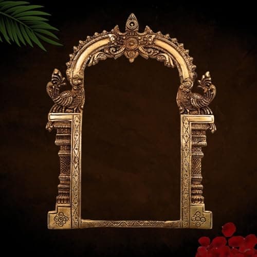 Bhunes Brass Prabhavali Arch Frame Tiruvasi Prabhawali Prabhai Makhar Pital Idol Backdrop Temple Decoration for Murti Vigraham Pooja Mandir Gold, 11.5 Inch, 1 Piece