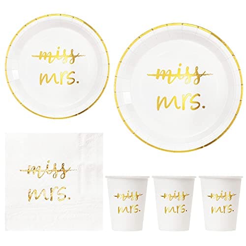 Crisky Gold Miss to Mrs Napkins Plates Cups Set for Bridal Shower Engagement Bachelorette Party Decorations Party Supplies Disposable Tableware Set of 24 9 7 Plates Luncheon Napkin 9oz Cups