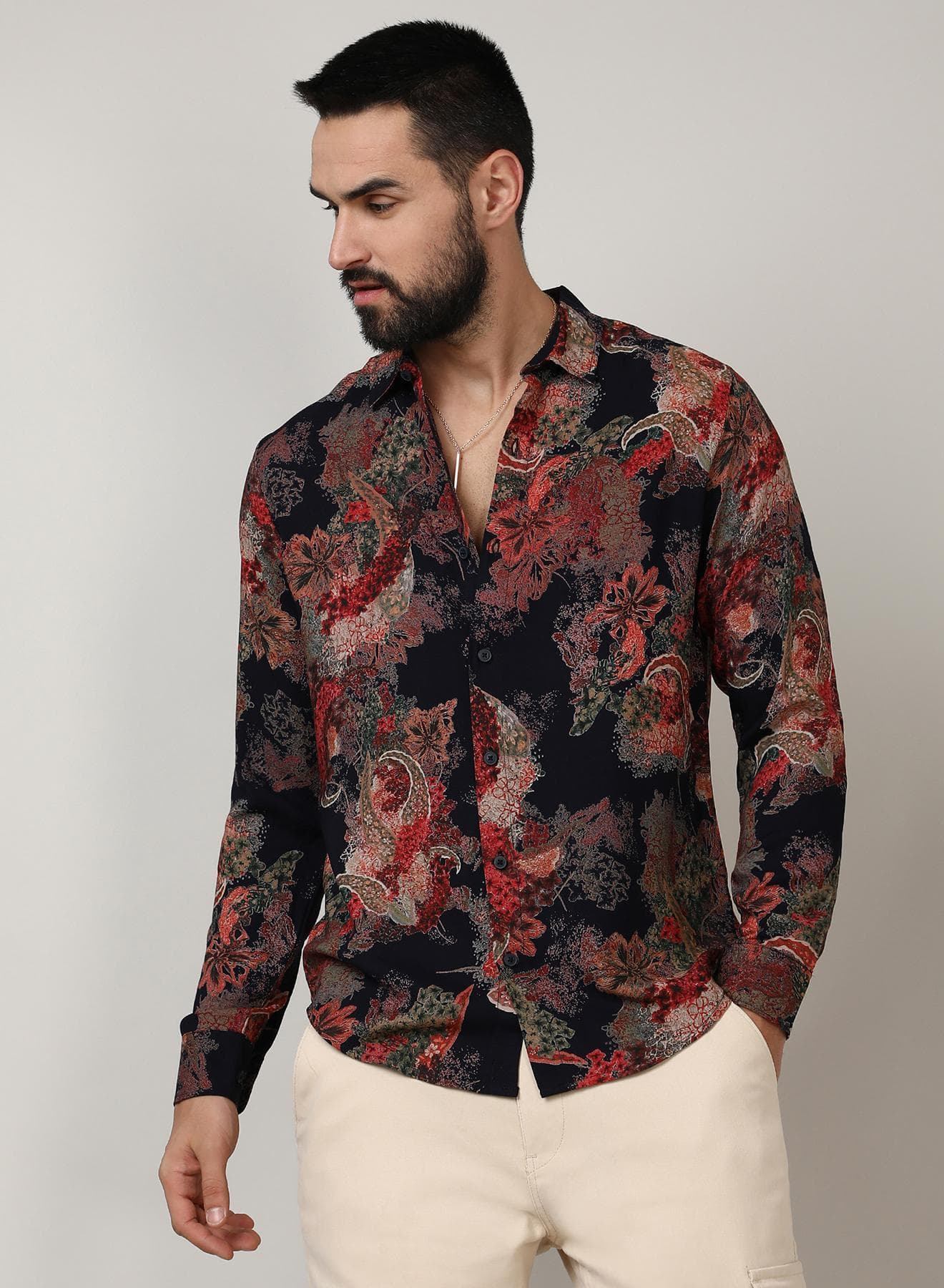 Men's Crimson Red & Midnight Black Paisley Flora Shirt