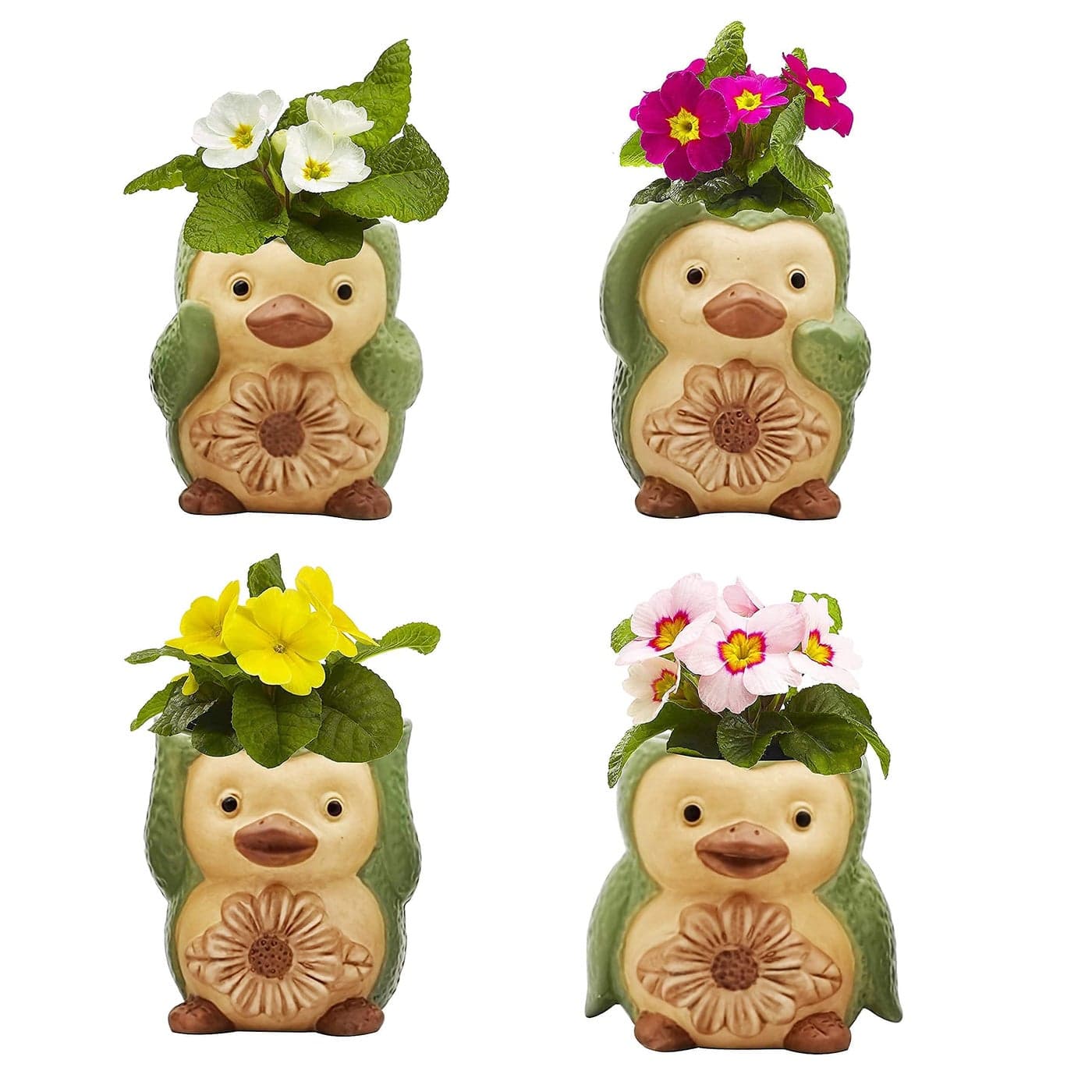BirdPenguin Mini Succulent Pots 36x35x23Ceramic Animal Succulent plantersCute Set 4 Small Flower potsCactus Animal Planter IndoorOutdoor Plant PotFunny Planters with Drainage Hole