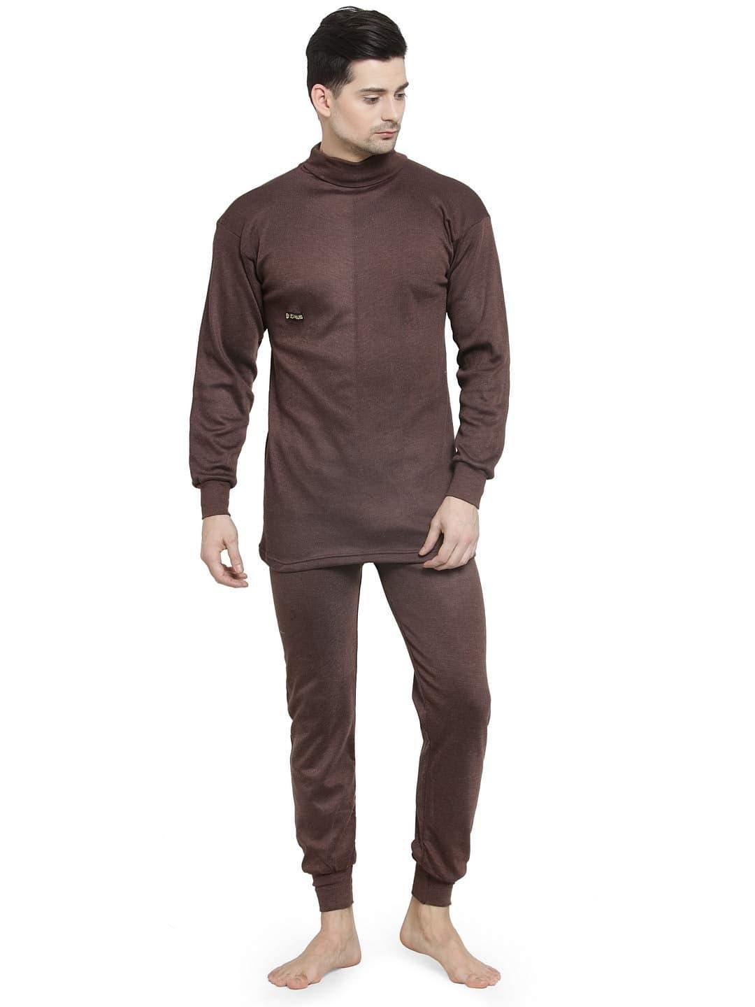 UZARUS Men's Solid Thermal Set (UZMTHNSDC_L_Brown_Large)