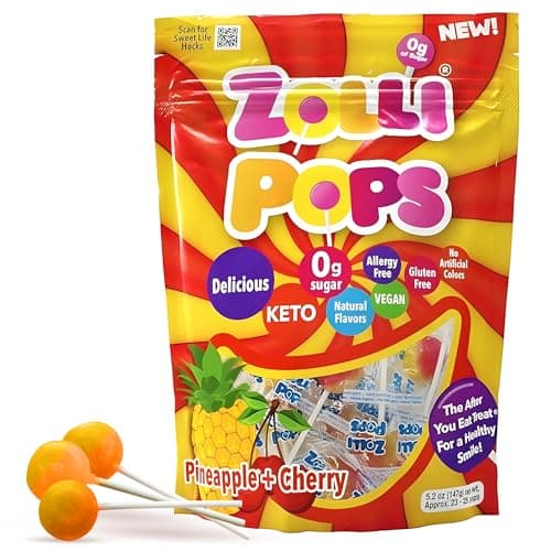 Zollipops Clean Teeth Pops Sugar Free Candy with Xylitol DyeFree Lollipops Keto DiabeticFriendly DentistApproved Treats for Kids Cherry and Pineapple 52 oz