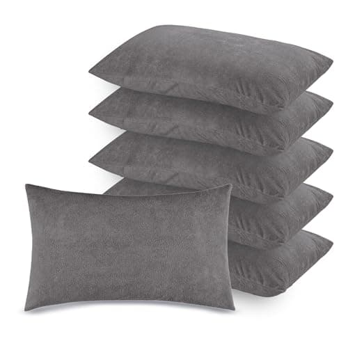 Mattress Protector Waterproof Terry Pillow Protector Cover with Zipper | Ultra Soft | Dust Mite & Bed Bug Protection | Oil & Water Spill Resistant | Standard Size ( 18x28 inch - Grey ) - Pack of 6