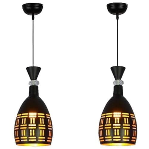Keyplus Aluminium Long Cuting Crystal Hanging Light Ceiling Pendant Lamp, Black, Pack of 2