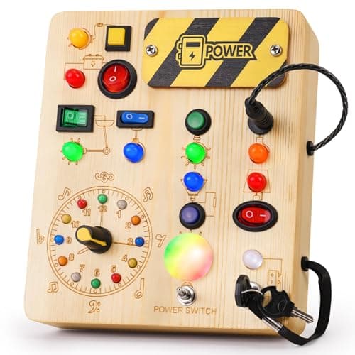 OAKJAR Busy Board with Led Light Montessori Toys for 13 Years Old Boys Girls Wooden Toddler Toys Birthday Gift Educational Toys for 1 Year Old Toddler Travel Toy Sensory Toys for Kids with Autism