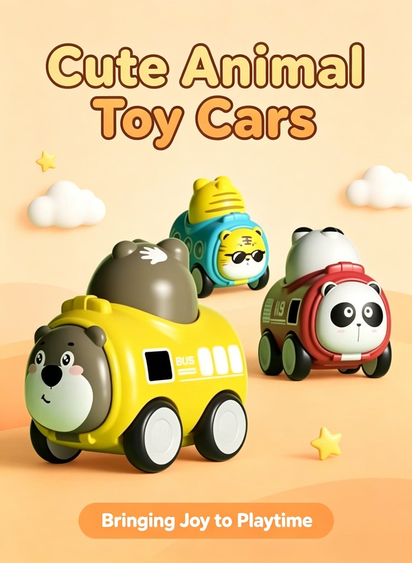 3PCS Press & Go Animal Cars Set, Cute Animal Pull Back Car Toy Set, Bear Tiger Panda Cartoon Vehicle Mini Bus Fire Truck Friction Powered Car, Educational Early Learning Play Toy Gift For Toddlers Kids Boys Girls 3+ Years Old