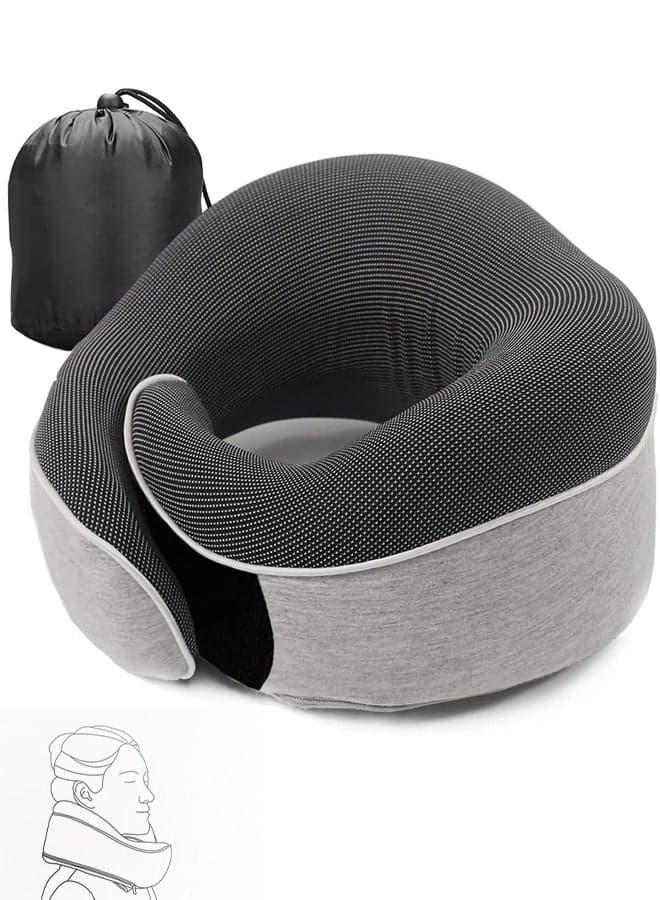Travel Neck Pillow Memory Foam U Shaped Neck Support 100% Pure Memory Foam Pillow Ergonomic Design Soft Best Full Neck Surround Pillow Sleep for Airplane Car Office and Home Resting (Grey)