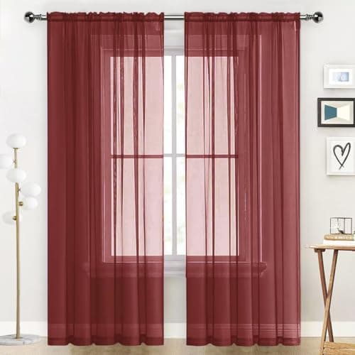 SpaceDresser Basic Rod Pocket Sheer Voile Window Curtain Panels Burgundy 1 Pair 2 Panels 52 Width 84 Inch Long for Kitchen Bedroom Children Living Room Yard(Burgundy,52 W x 84 L)